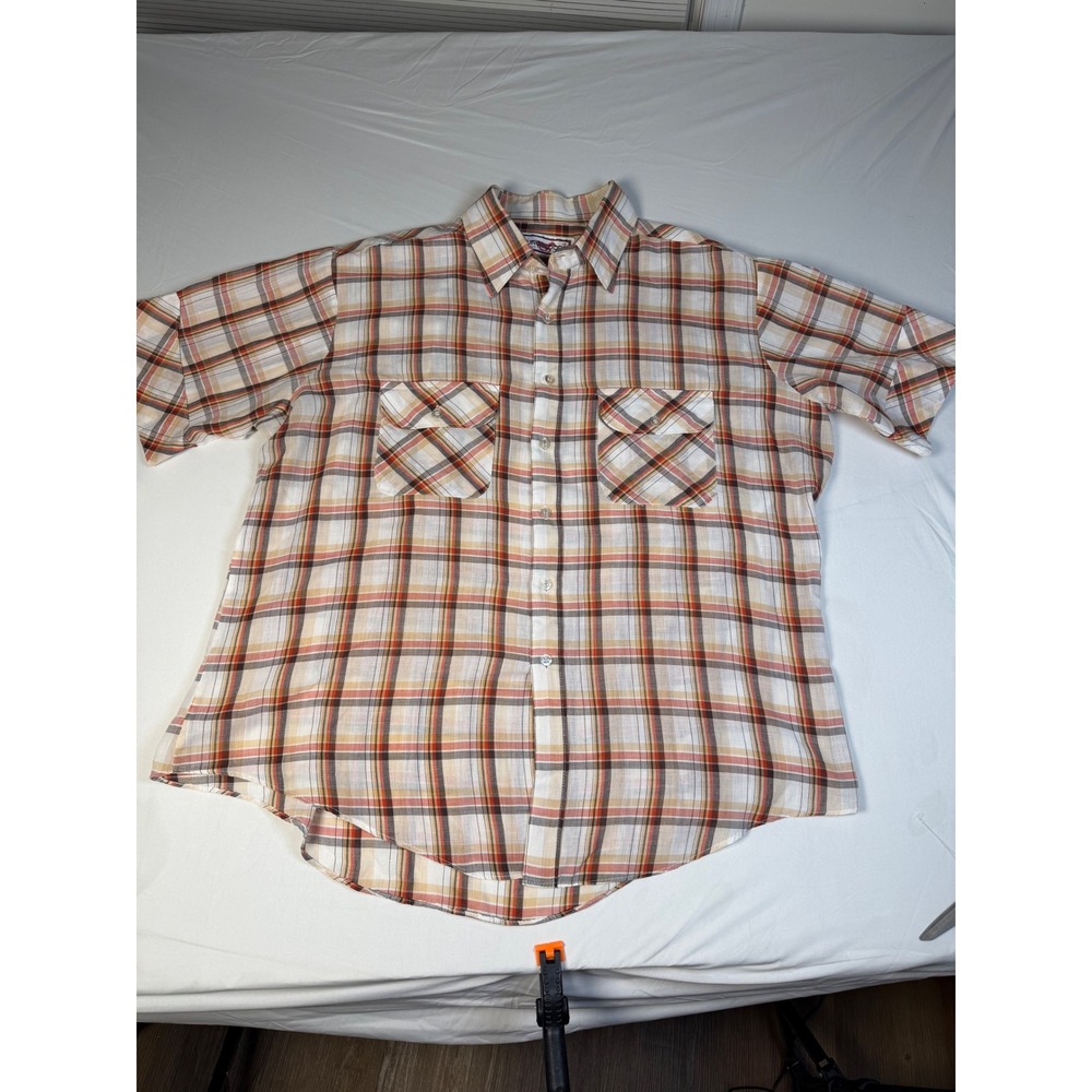 Vintage Youngbloods Plaid Short Sleeve Button Up Shirt Orange Brown Mens L/XL
